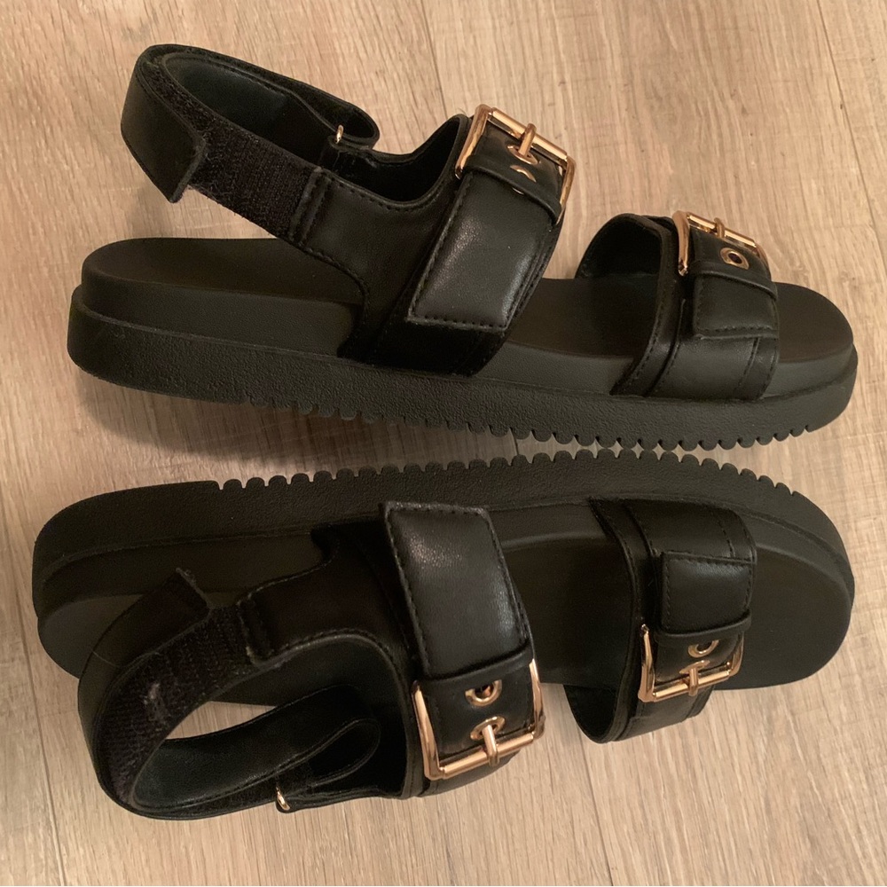 Madden Girl Sandals Black with Gold Buckles - Picture 6 of 10